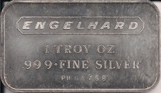 1 ounce (oz) Engelhard Siver Bar, Standard Logo, Logo Back, Obverse