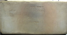 100 ounce (oz) Engelhard Silver Bar, 6-Digit, Standard Logo, Variety A, Obverse