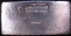 100 ounce (oz) Engelhard Silver Bar, 6-Digit, Standard Logo, Variety B, Obverse