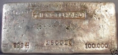 100 ounce (oz) Engelhard Silver Bar, 6-Digit, Bull Logo, Obverse