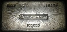 100 ounce (oz) Engelhard Silver Bar, 6-Digit, Middle Bull Logo, Obverse