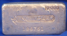 10 ounce (oz) Engelhard Silver Bar, 6-Digit, Bull Logo, Poured, Variety B, Obverse
