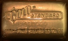 10 ounce (oz) Engelhard Silver Bar, Gold Standard Design, Poured, Flat Back, Obverse