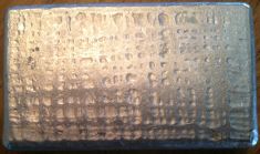 10 ounce (oz) Engelhard Silver Bar, Standard Design, Poured, Waffle Back, Reverse