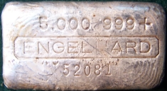 5 ounce (oz) Engelhard Silver Bar, 5-Digit Large Logo, Poured, Obverse