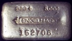 5 ounce (oz) Engelhard Silver Bar, 6-Digit, Bull Logo, Poured, Obverse