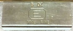 5 ounce (oz) Engelhard Silver Bar, E Logo, Obverse