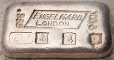 100 gram (g) Engelhard Silver Bar, London, Obverse