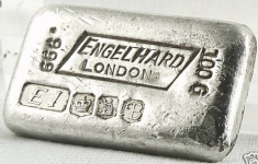 100 gram (g) Engelhard Silver Bar, London, Obverse