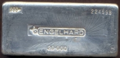 20 Ounce (oz) Engelhard Silver Bar, Bull Logo, Obverse