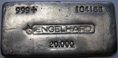 20 Ounce (oz) Engelhard Silver Bar, Bull Logo, Large Print, Obverse