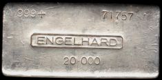 20 Ounce (oz) Engelhard Silver Bar, No Bull Logo, Obverse