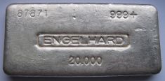 20 Ounce (oz) Engelhard Silver Bar, No Bull Logo, Serial Switched, Obverse