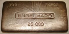 25 Ounce (oz) Engelhard Silver Bar, Big Logo, Obverse