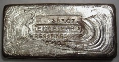 25 Ounce (oz) Engelhard Silver Bar, Low Logo, Obverse