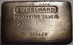 25 Ounce (oz) Engelhard Silver Bar, Standard Logo, Obverse
