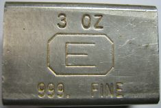 3 ounce (oz) Engelhard Silver Bar, 'E' Logo, Obverse