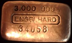3 ounce (oz) Engelhard Silver Bar, Three Zeroes, With Logo, Obverse