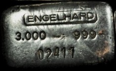 3 ounce (oz) Engelhard Silver Bar, Logo on Top, With Plus, Obverse
