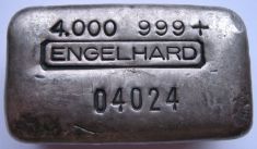 4 ounce (oz) Engelhard Silver Bar, Old Style, Logo in Middle, Obverse