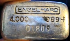 4 ounce (oz) Engelhard Silver Bar, Old Style, Obverse