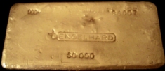 50 Ounce (oz) Engelhard Silver Bar, Bull Logo Variety 1, Obverse