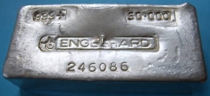 50 Ounce (oz) Engelhard Silver Bar, Bull Logo Variety 2, Obverse