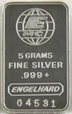 5 gram (g) Engelhard Silver Bar, EMC Logo, Obverse