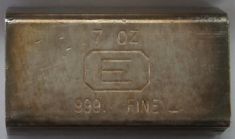 7 ounce (oz) Engelhard Silver Bar, Just 'E' logo, Obverse