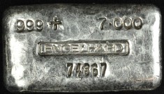 7 ounce (oz) Engelhard Silver Bar, Logo in Middle, Obverse