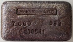 7 ounce (oz) Engelhard Silver Bar, Logo on Top, No Plus, Obverse