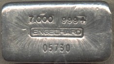 7 ounce (oz) Engelhard Silver Bar, Logo in Middle, Weight First, Obverse