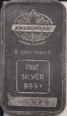 1 ounce (oz) Engelhard Siver Bar, Maple Logo, Obverse