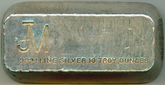 10-Ounce (oz) Johnson Matthey Silver Bar, 1960s, Obverse