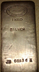 1-Kilogram (kg, kilo) Johnson Matthey Silver Bar, Poured, London, Obverse