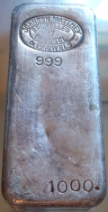 1-Kilogram (kg, kilo) Johnson Matthey & Pauwels Silver Bar, Poured, Obverse