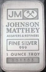 1-Ounce (oz) Johnson Matthey Silver Bar, Apollo, Obverse