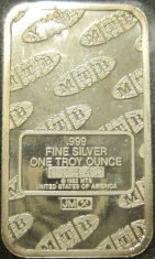 1-Ounce (oz) Johnson Matthey Silver Bar, MTB, Reverse