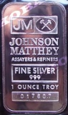 1-Ounce (oz) Johnson Matthey Silver Bar, TD Bank, Obverse
