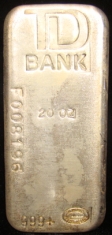 20-Ounce (oz) Johnson Matthey Silver Bar, Poured, TD Bank, Obverse