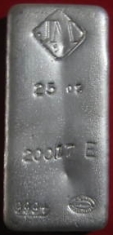 25-Ounce (oz) Johnson Matthey Silver Bar, Poured, Obverse