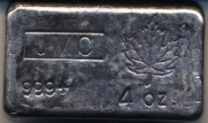4-Ounce (oz) Johnson Matthey Silver Bar, Old Style, Obverse