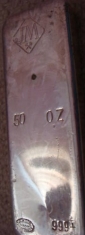 50-Ounce (oz) Johnson Matthey Silver Bar, Poured, No Serial Number, Obverse