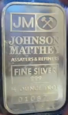 1/2-Ounce (half oz) Johnson Matthey Silver Bar, Variety B, Obverse