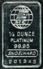 1/4 oz (ounce) Engelhard Platinum Bar, EMC, Obverse