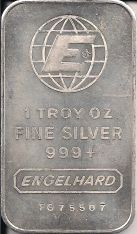 1 ounce (oz) Engelhard Siver Bar, Large E Logo, Obverse