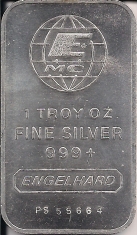 1 ounce (oz) Engelhard Siver Bar, EMC Logo, Obverse